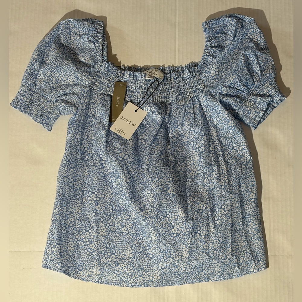 NWT J.Crew Liberty Fabric Floral Smocked Puff Sleeve Top - XS